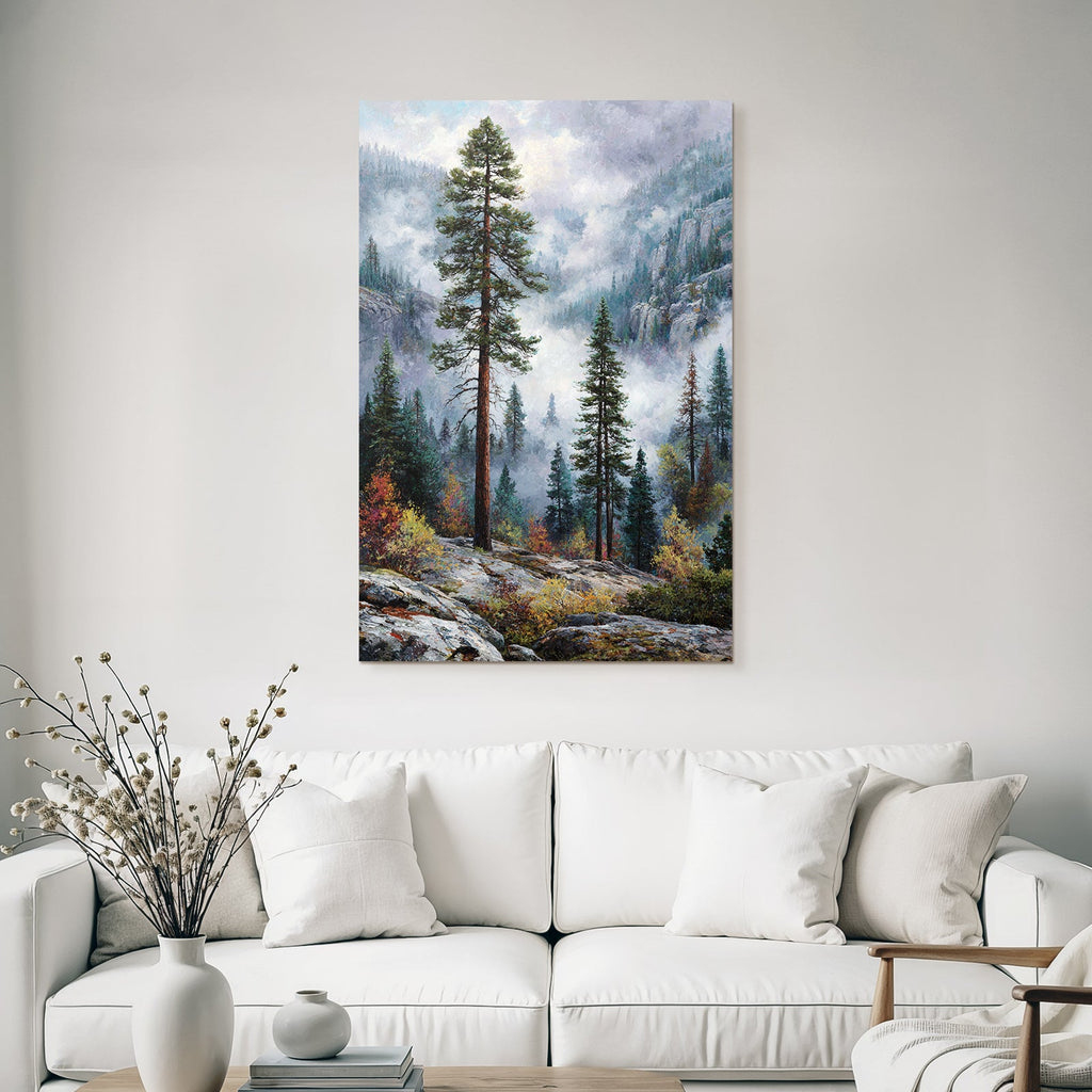 Mystische Gebirgslandschaft Mit Hohen Bäumen Und Farbenfrohem Laub
