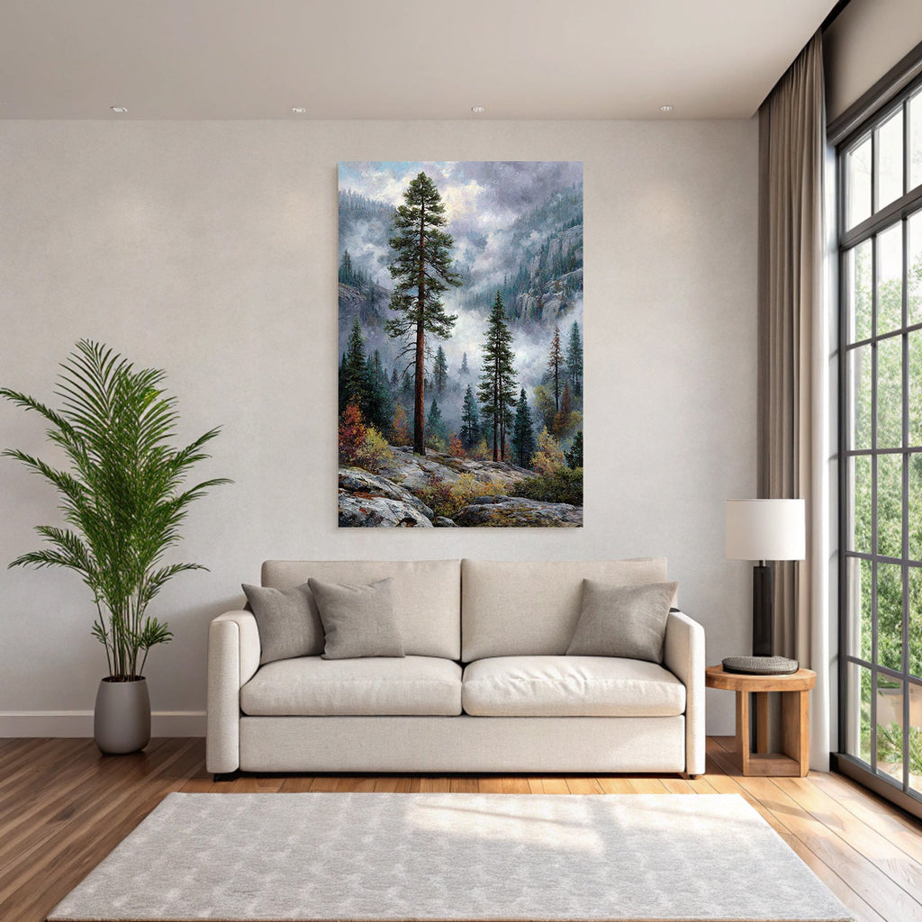 Mystische Gebirgslandschaft Mit Hohen Bäumen Und Farbenfrohem Laub