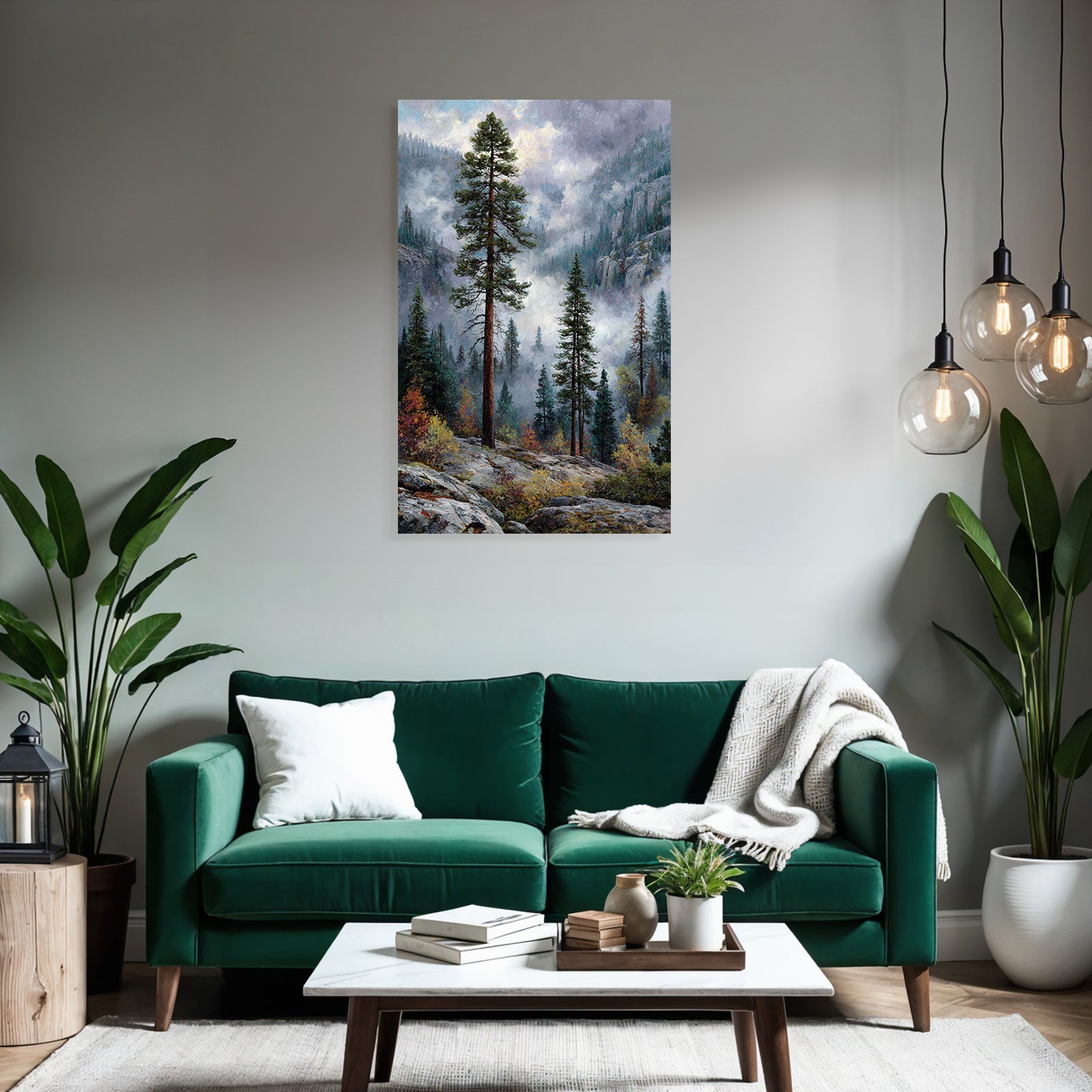 Mystische Gebirgslandschaft Mit Hohen Bäumen Und Farbenfrohem Laub