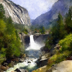 Aquarelllandschaft Mit Wasserfall Und Bergen | UNESCO Weltkulturerbe | Laender und Reisen
