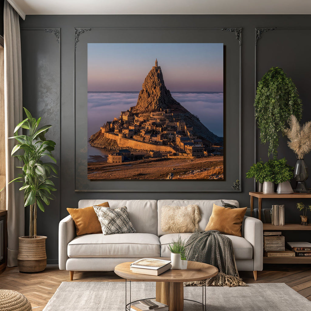 Dramatische Landschaft Mit Felsformation Und Dorf Unter Sonnenaufgang