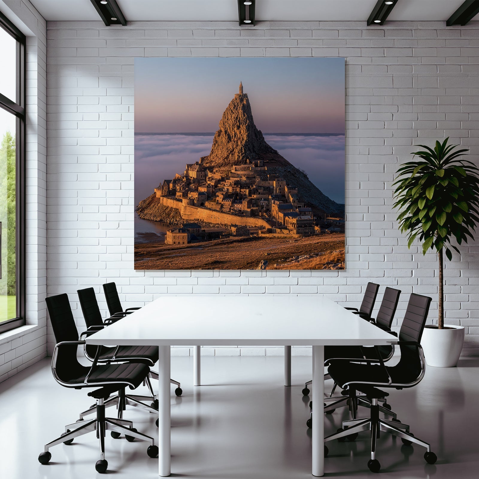 Dramatische Landschaft Mit Felsformation Und Dorf Unter Sonnenaufgang