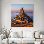 Dramatische Landschaft Mit Felsformation Und Dorf Unter Sonnenaufgang