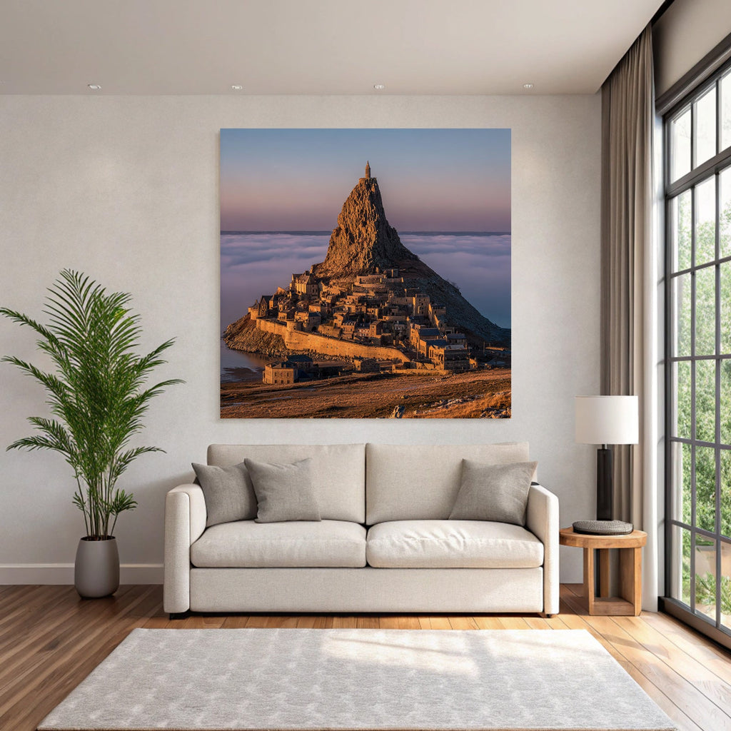 Dramatische Landschaft Mit Felsformation Und Dorf Unter Sonnenaufgang