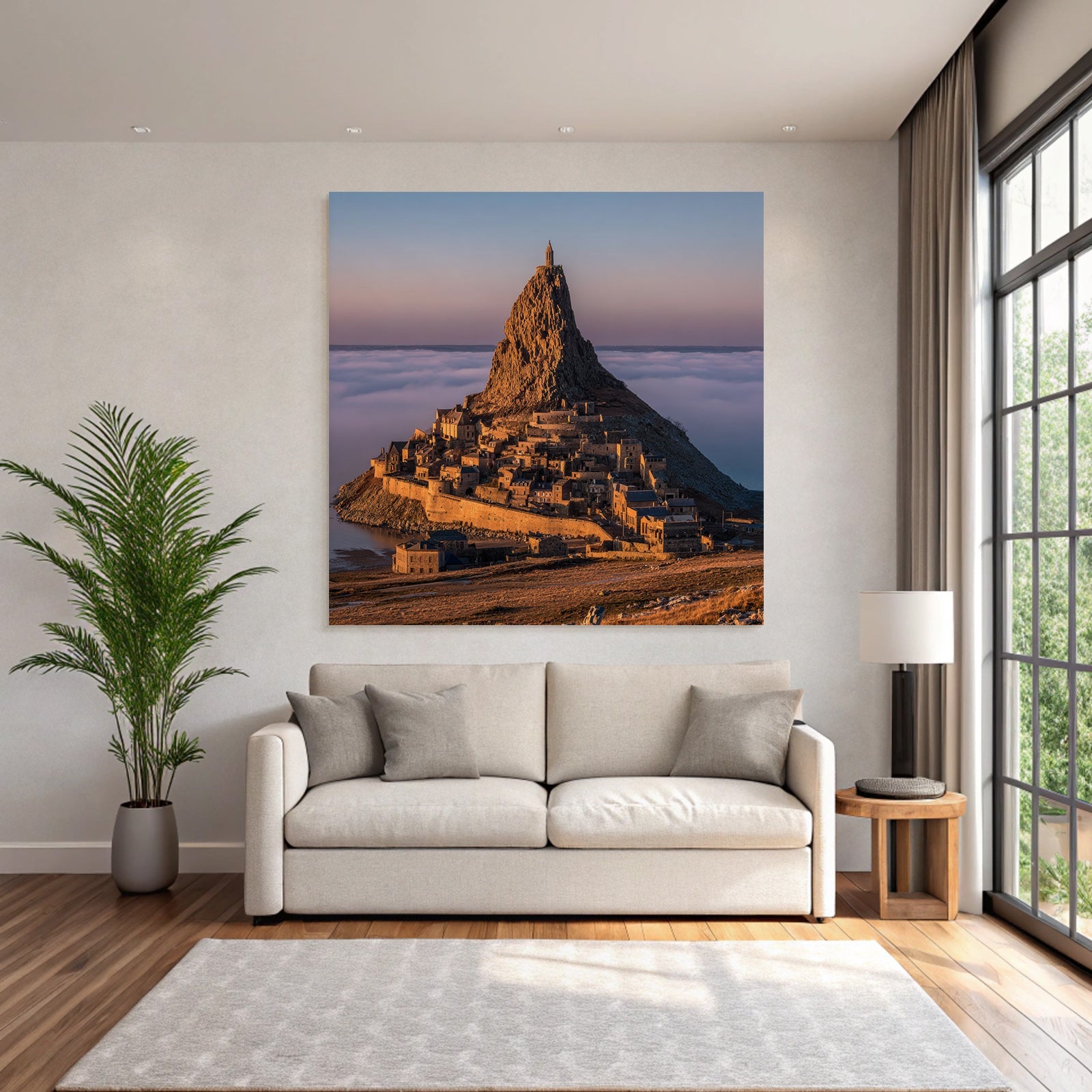 Dramatische Landschaft Mit Felsformation Und Dorf Unter Sonnenaufgang