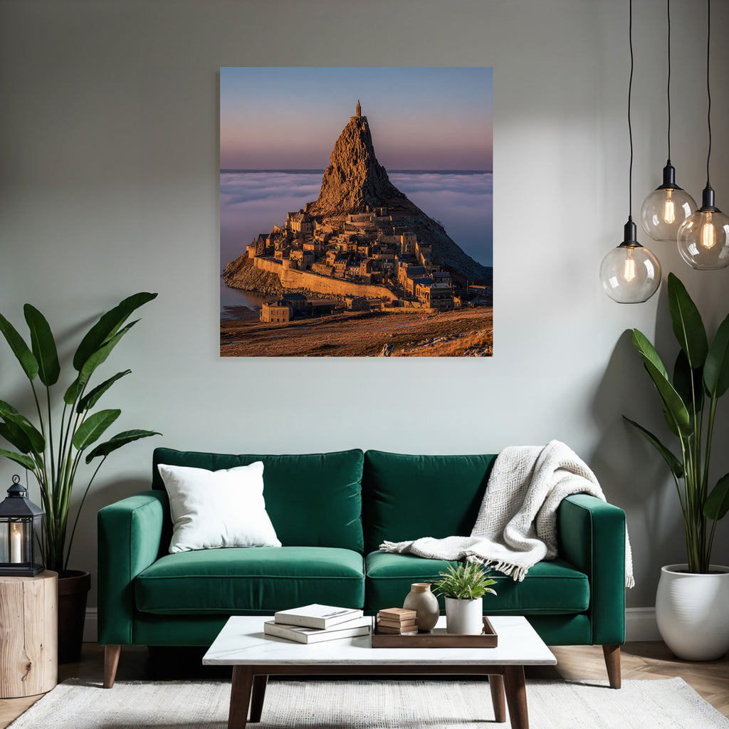 Dramatische Landschaft Mit Felsformation Und Dorf Unter Sonnenaufgang