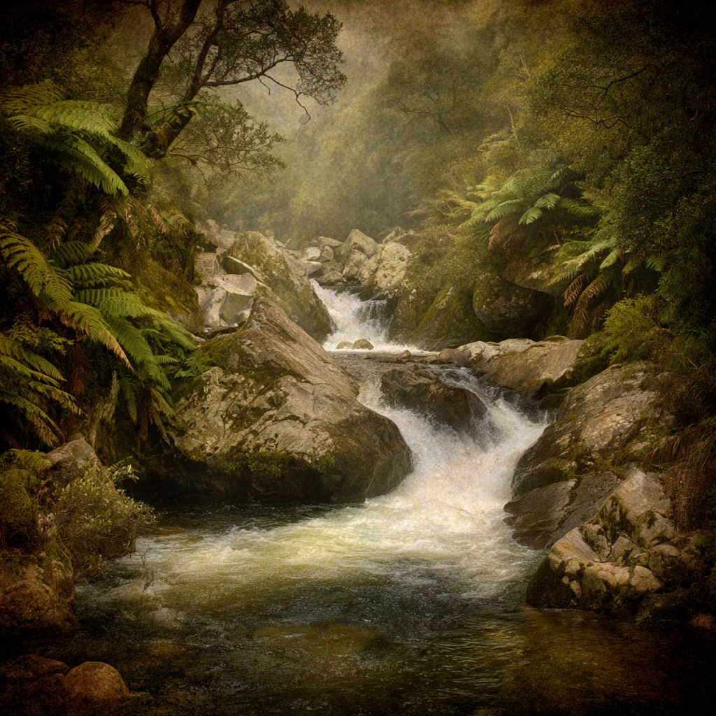 Friedlicher Nebliger Waldfluss Mit Farnen Und Felsen | UNESCO Weltkulturerbe | Laender und Reisen
