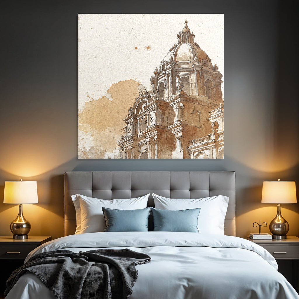Historic Building With Dome Watercolor Sketch
