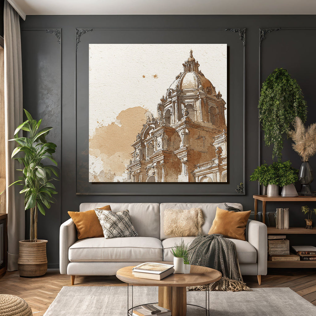 Historic Building With Dome Watercolor Sketch