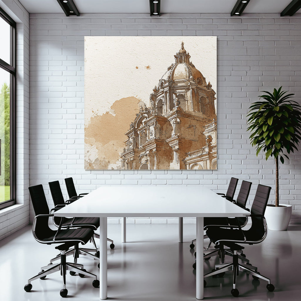 Historic Building With Dome Watercolor Sketch