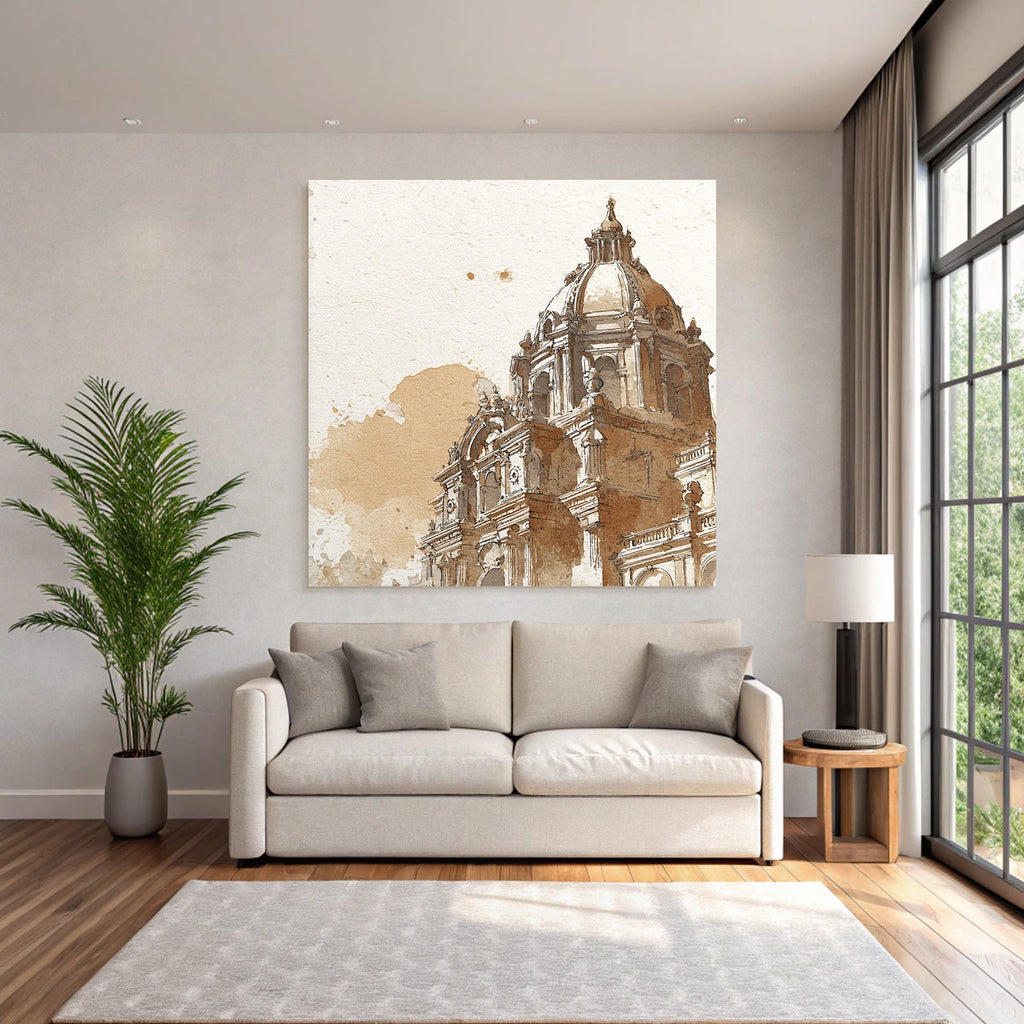 Historic Building With Dome Watercolor Sketch
