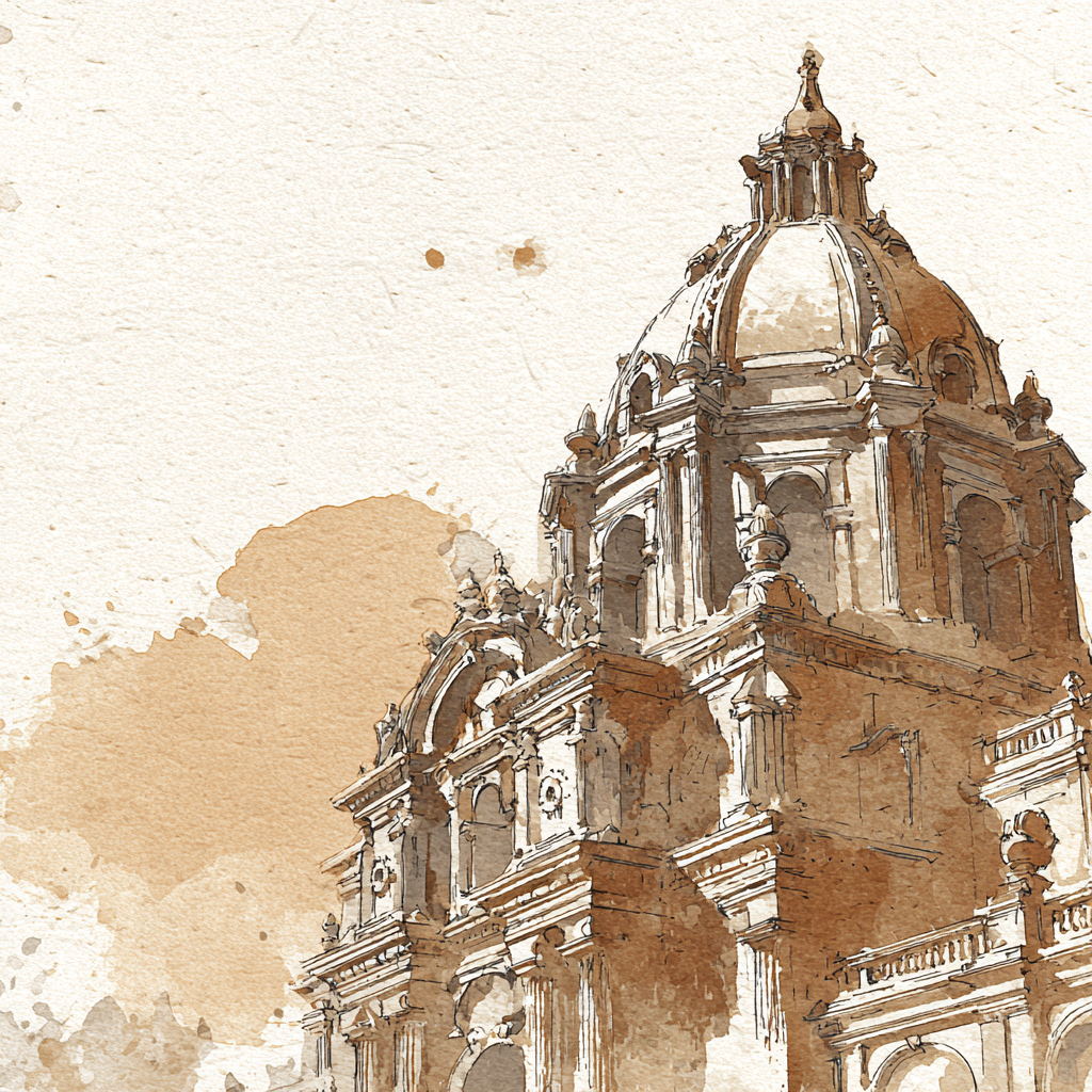 Historisches Gebäude Mit Kuppel Aquarell Skizze | UNESCO Weltkulturerbe | Laender und Reisen
