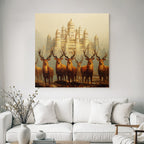 Majestic Castle and Deer in Warm Golden Light