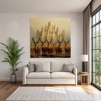 Majestic Castle and Deer in Warm Golden Light