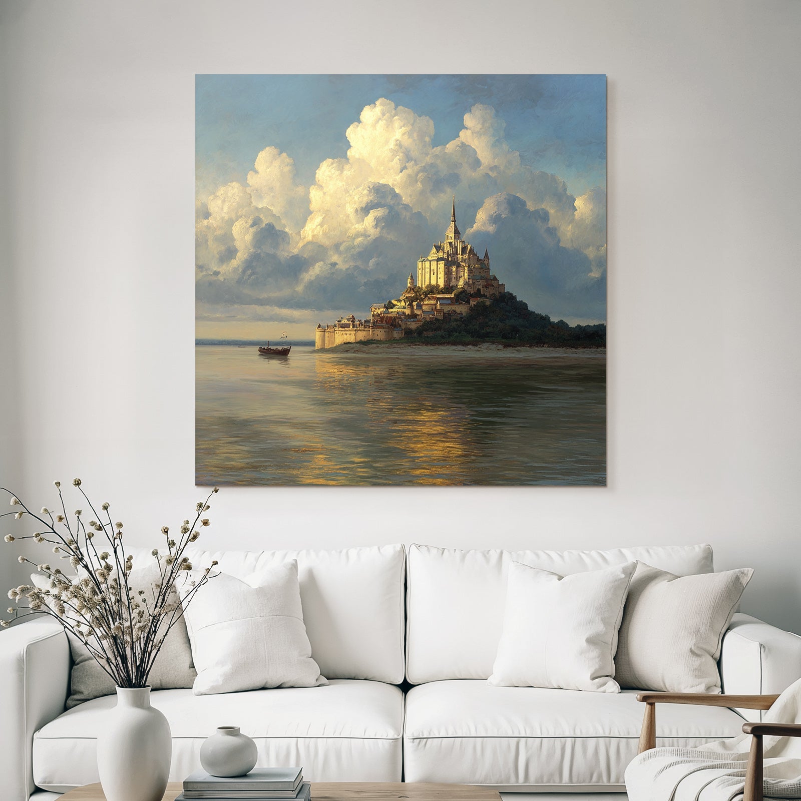 Malerische Inselburg Mit Hohem Turm Auf Felsklippe Im Wasser