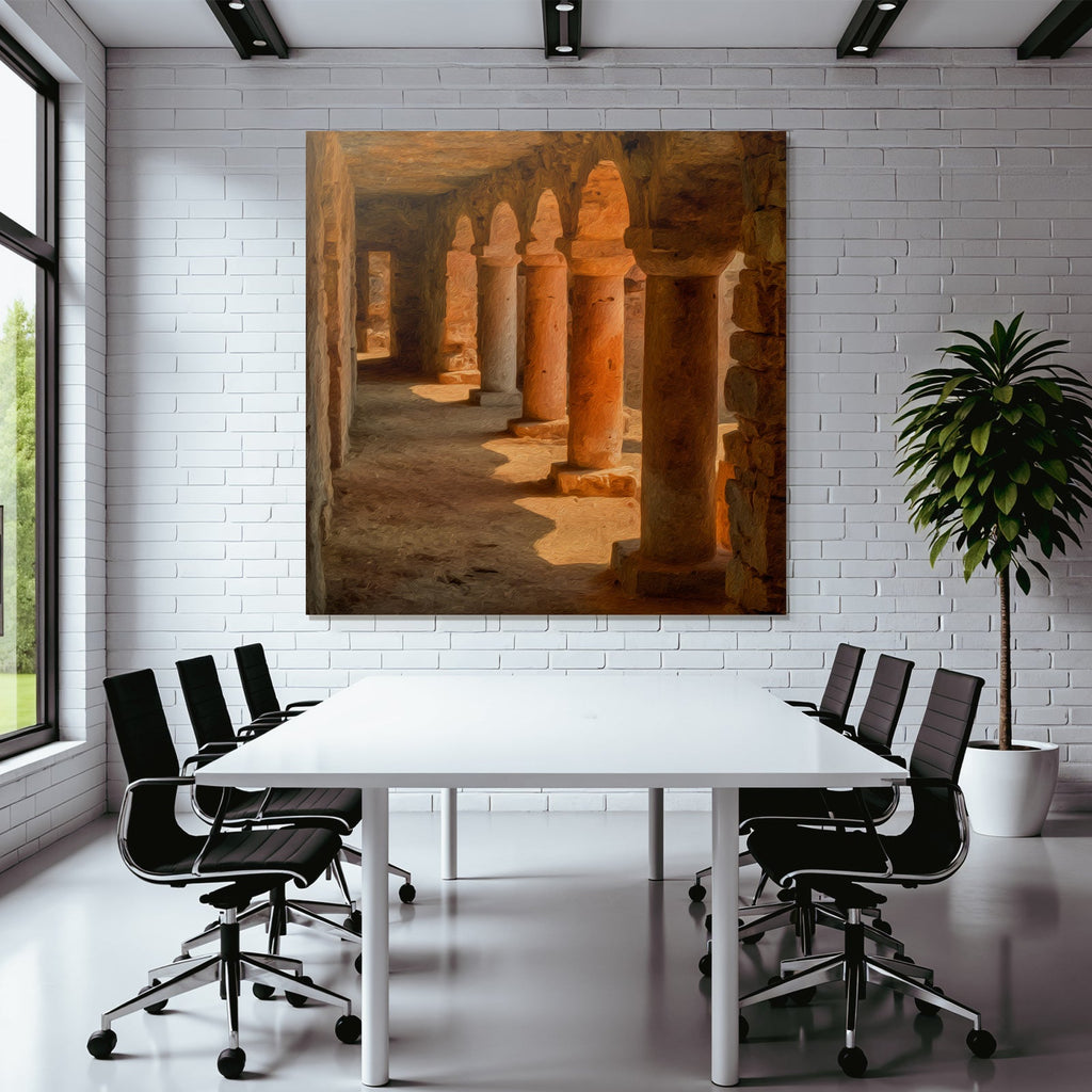 Picturesque hallway with historic columns