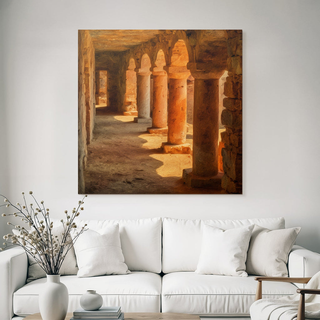 Picturesque hallway with historic columns