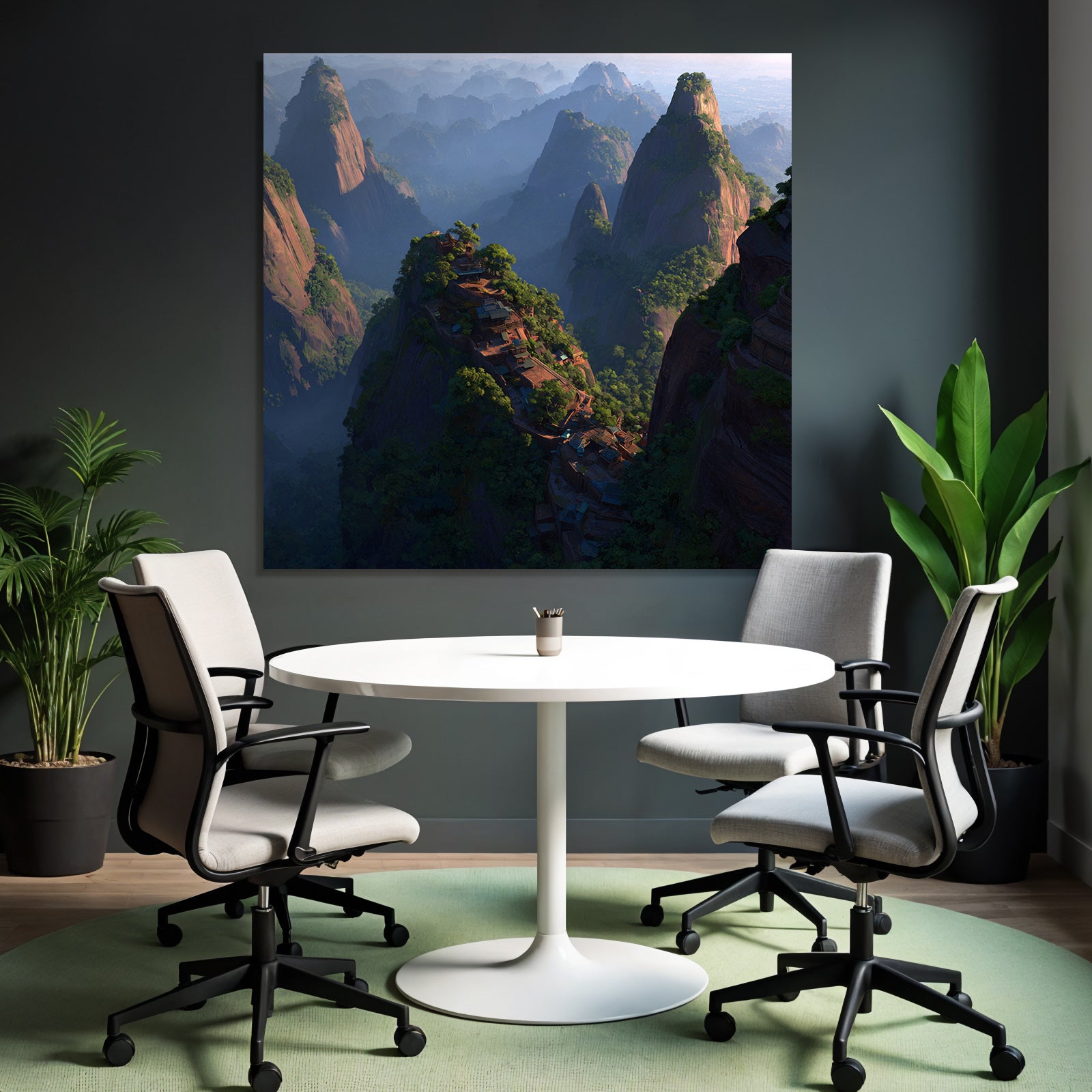 Mystische Berglandschaft Mit Felsformationen Und Häusern