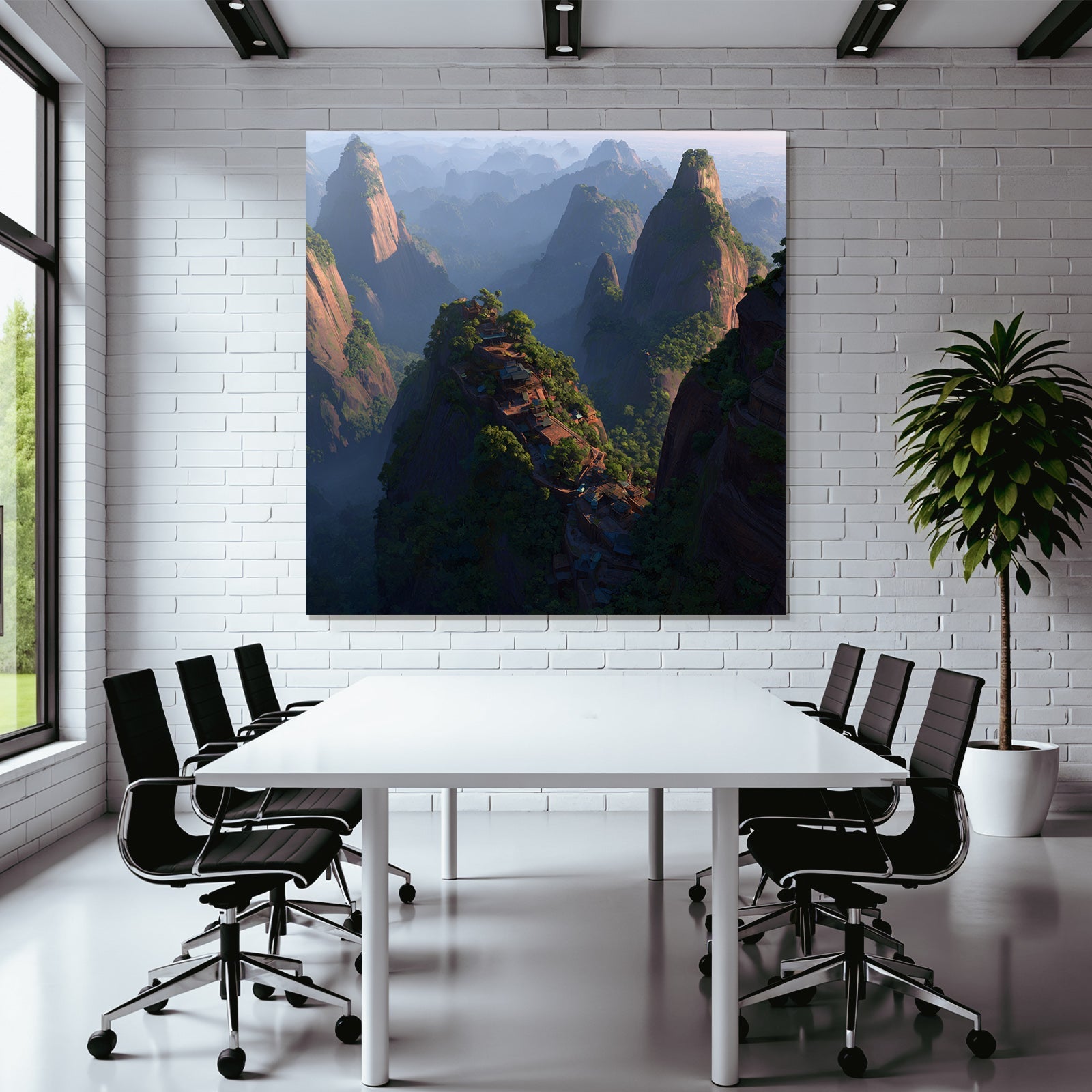 Mystische Berglandschaft Mit Felsformationen Und Häusern