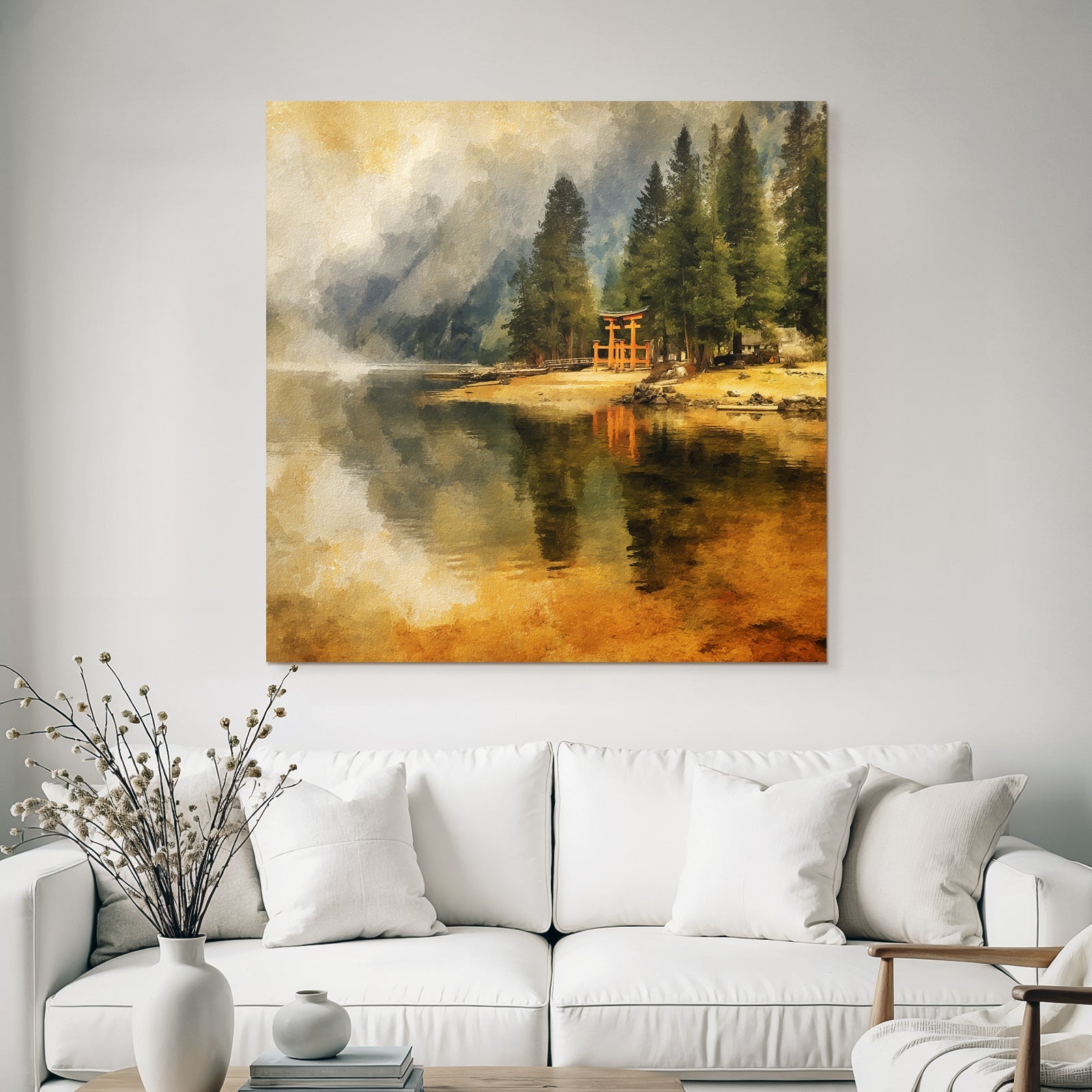 Ruhige Seelandschaft Mit Torii Tor Und Spiegelung