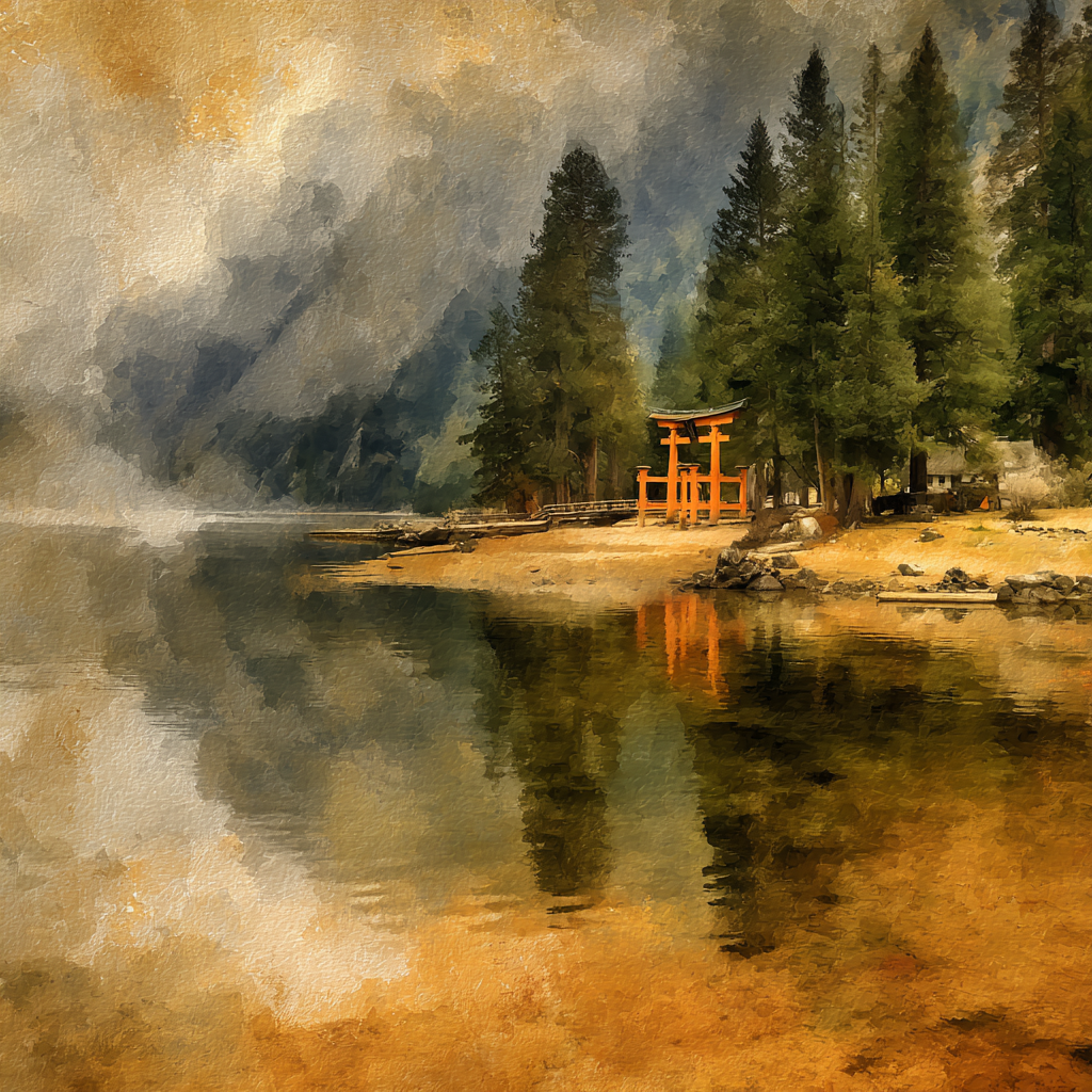 Ruhige Seelandschaft Mit Torii Tor Und Spiegelung | UNESCO Weltkulturerbe | Laender und Reisen