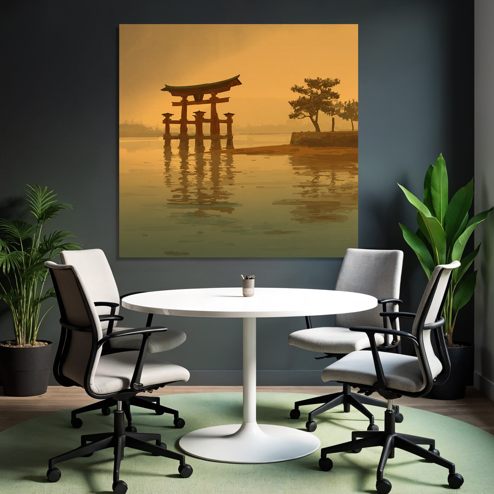 Sonnenuntergang Mit Torii Tor Im Wasser Und Baum