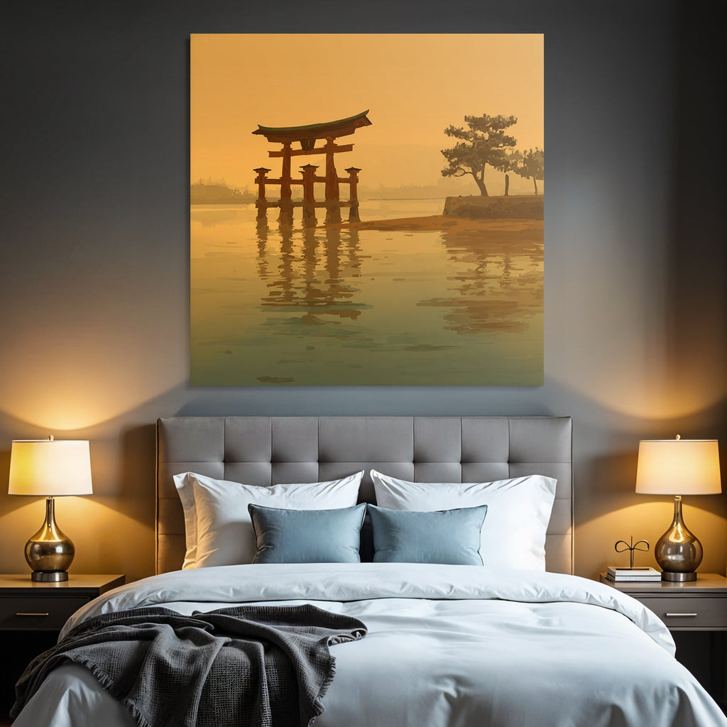 Sonnenuntergang Mit Torii Tor Im Wasser Und Baum