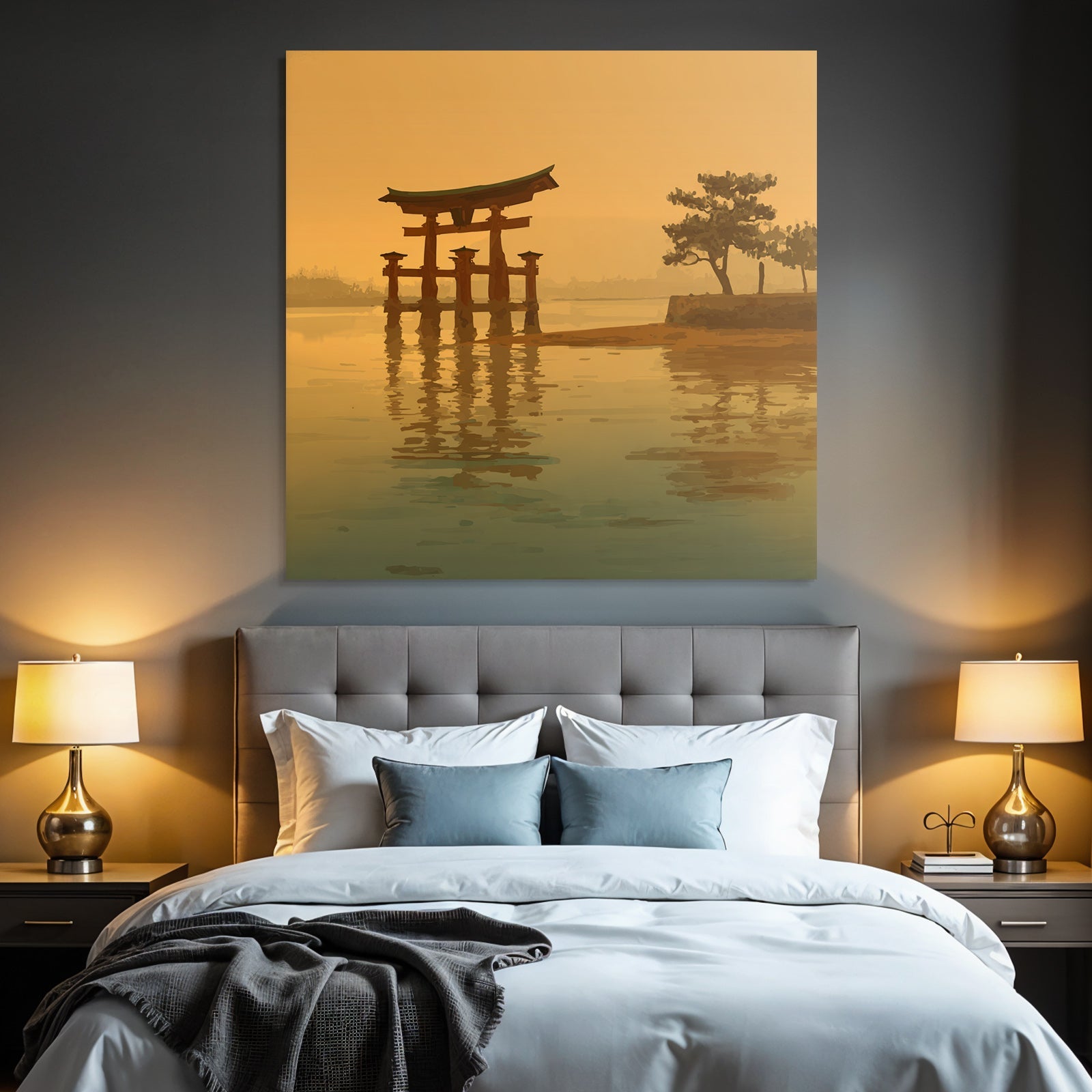 Sonnenuntergang Mit Torii Tor Im Wasser Und Baum