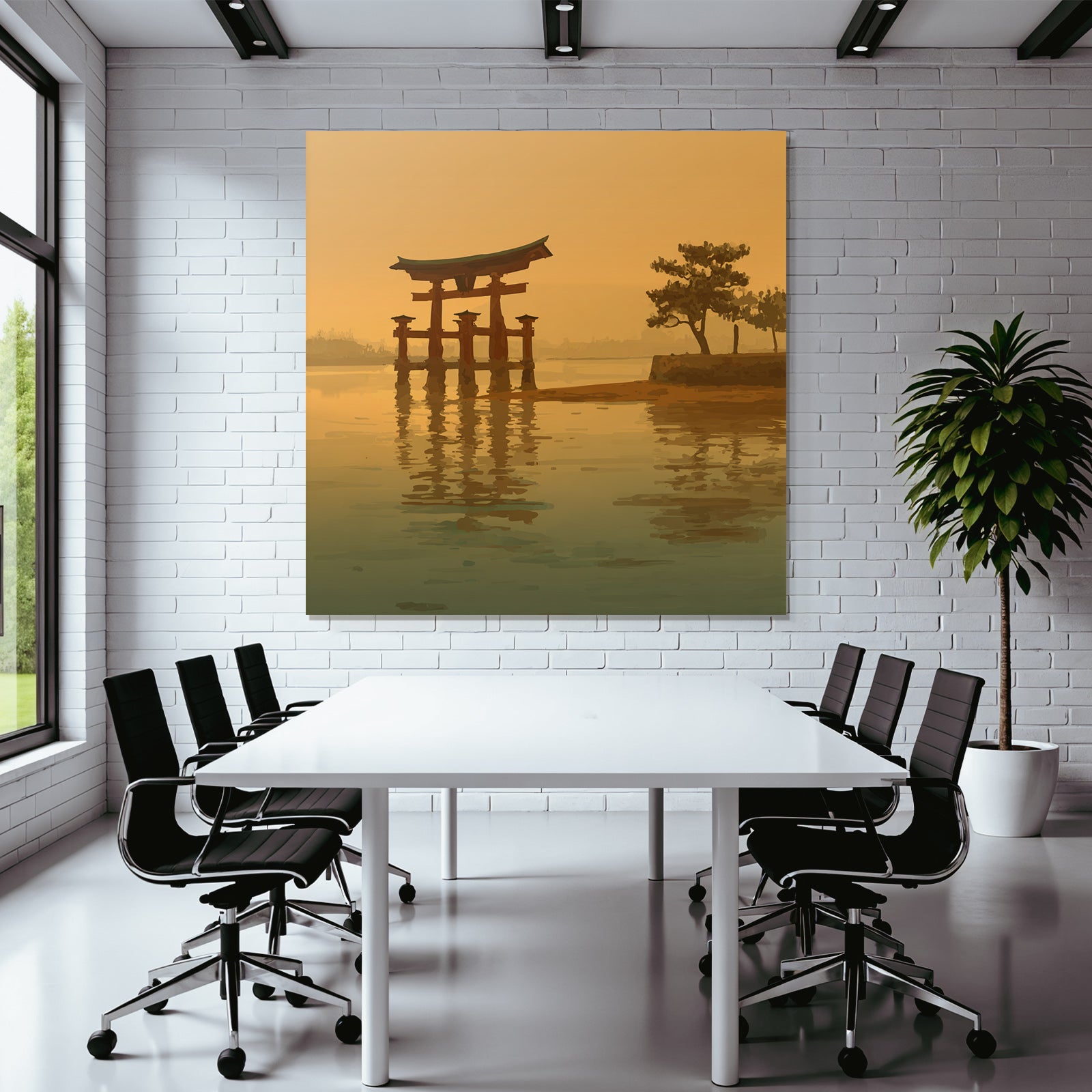 Sonnenuntergang Mit Torii Tor Im Wasser Und Baum