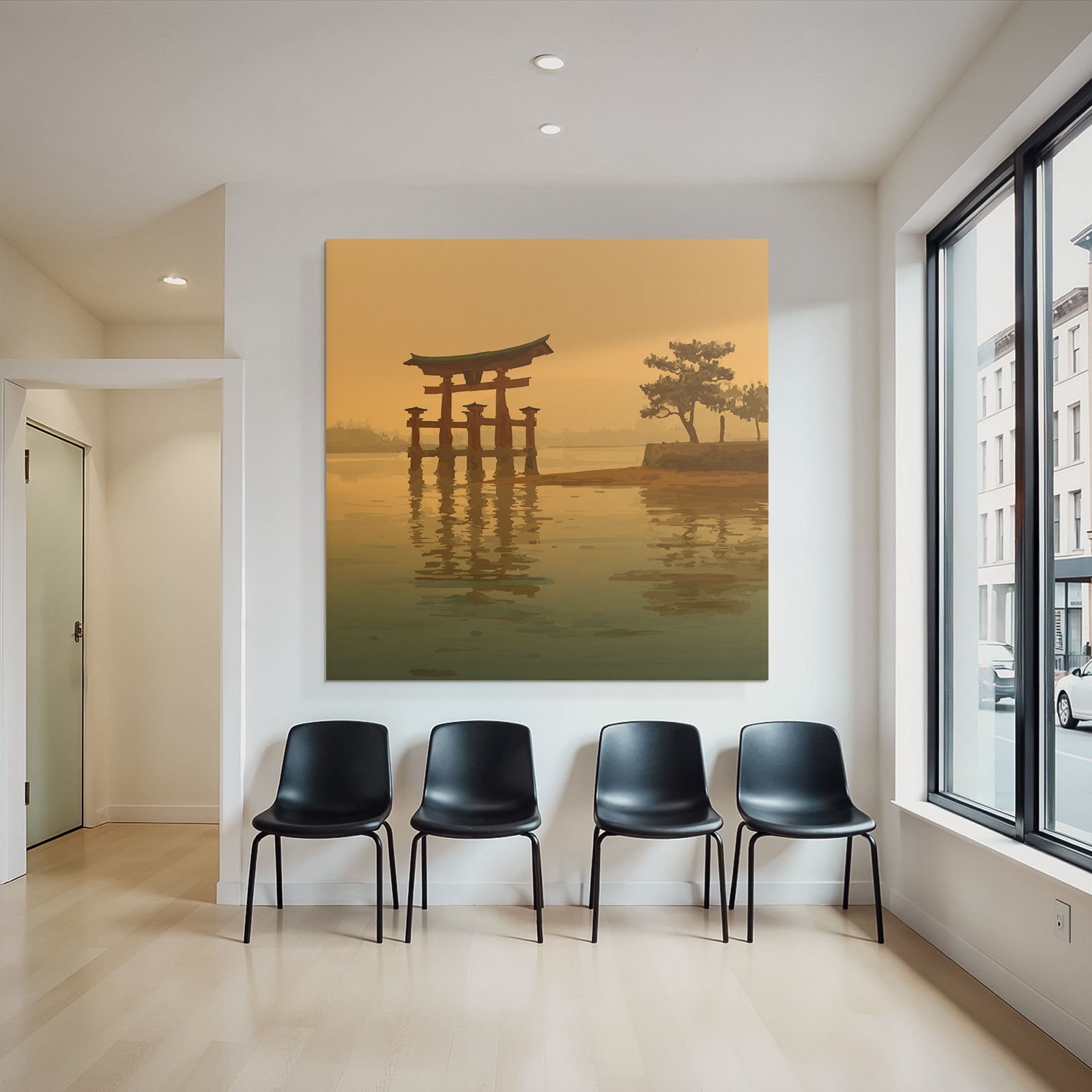 Sonnenuntergang Mit Torii Tor Im Wasser Und Baum