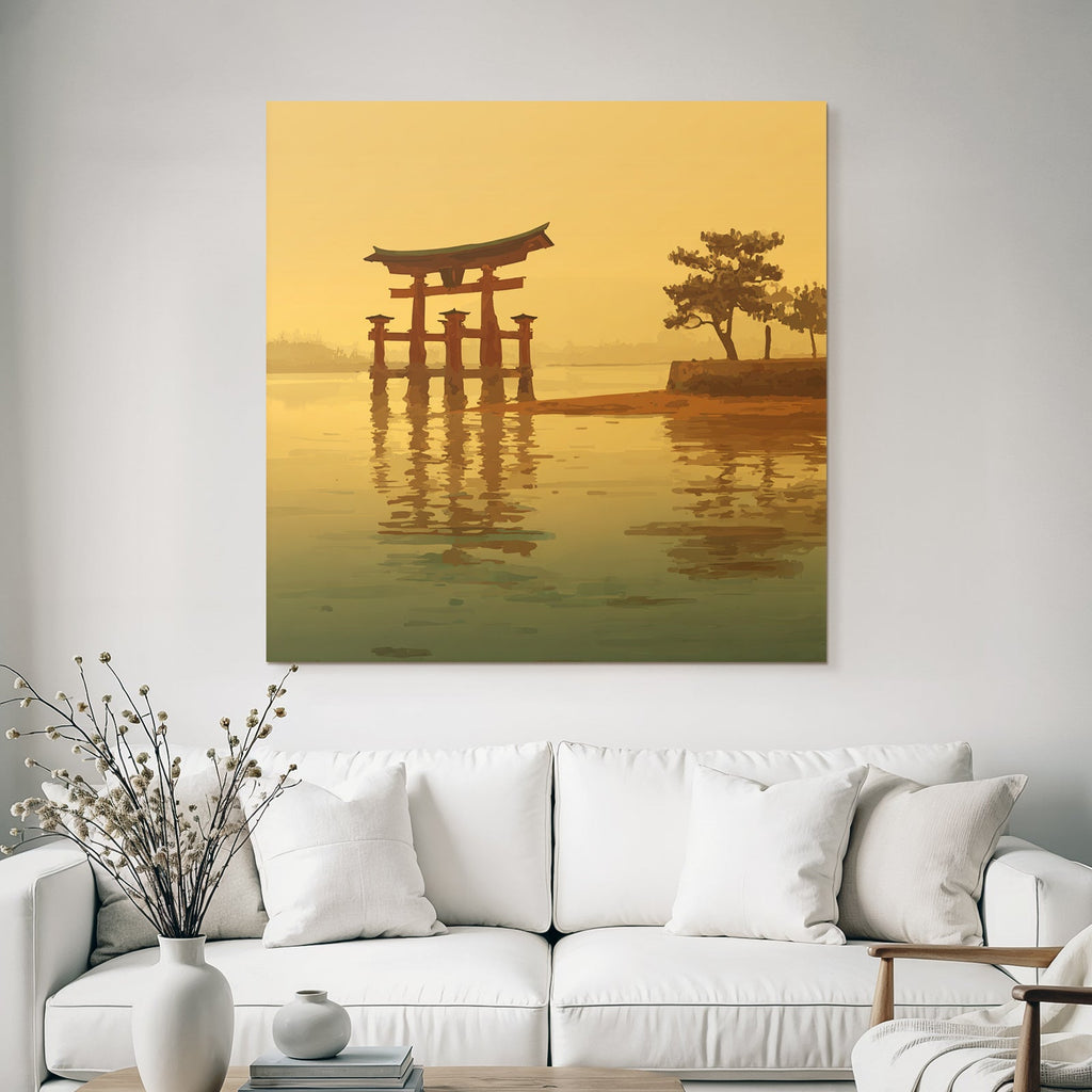 Sonnenuntergang Mit Torii Tor Im Wasser Und Baum