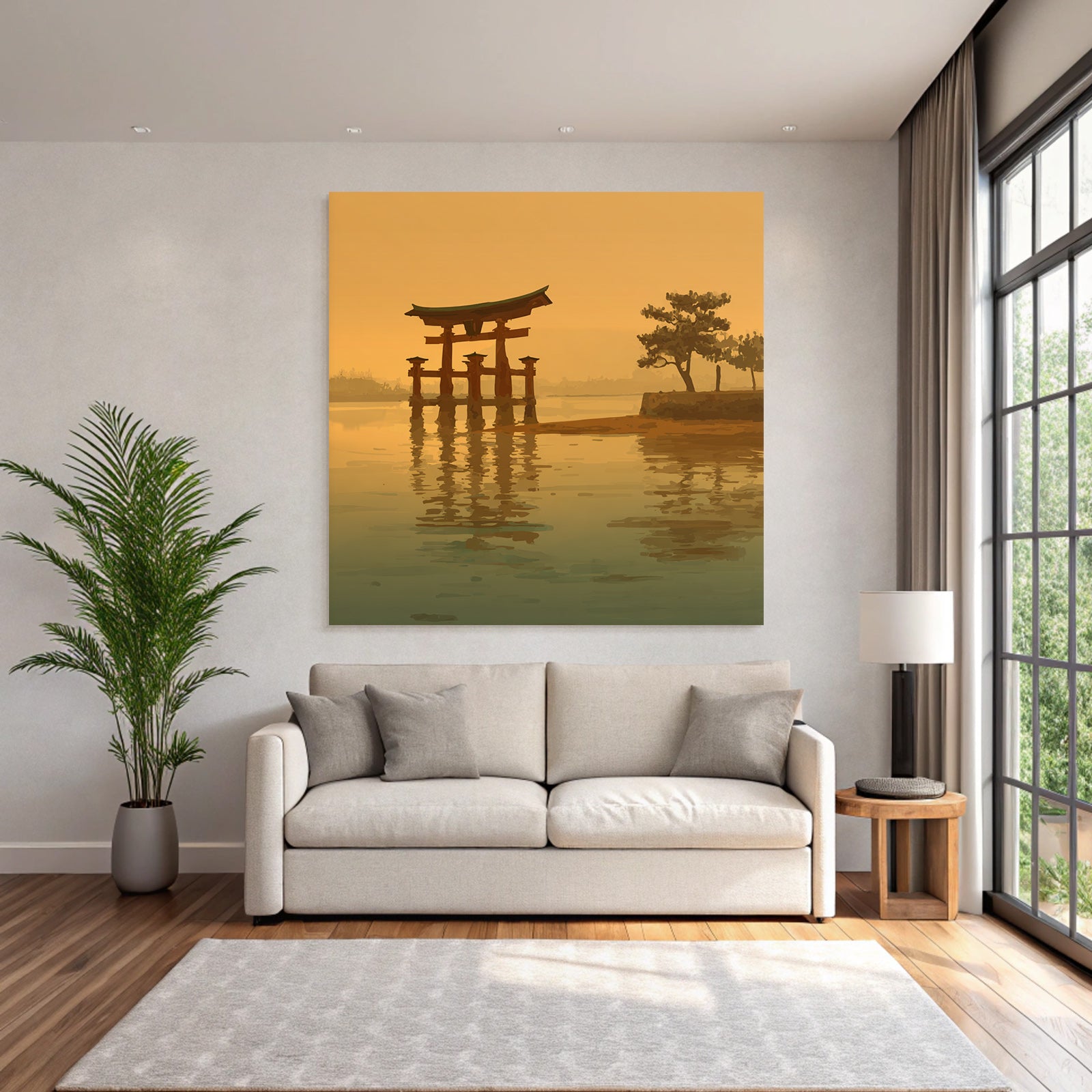 Sonnenuntergang Mit Torii Tor Im Wasser Und Baum