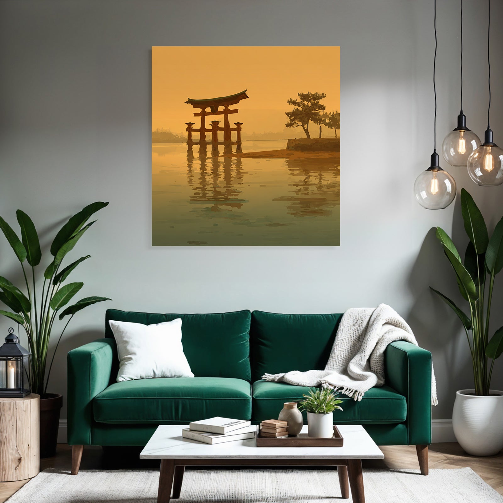 Sonnenuntergang Mit Torii Tor Im Wasser Und Baum