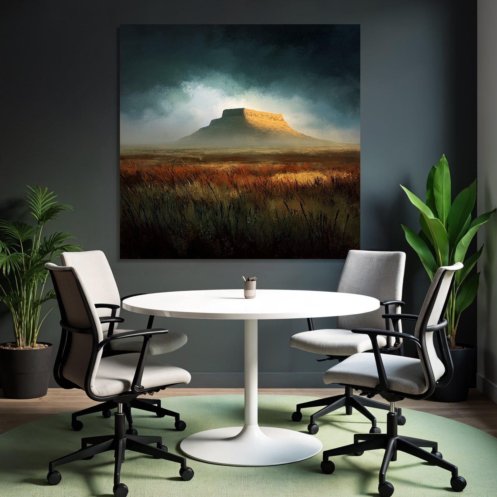 Tafelberglandschaft Mit Grasuntergrund Unter Dramatischem Himmel
