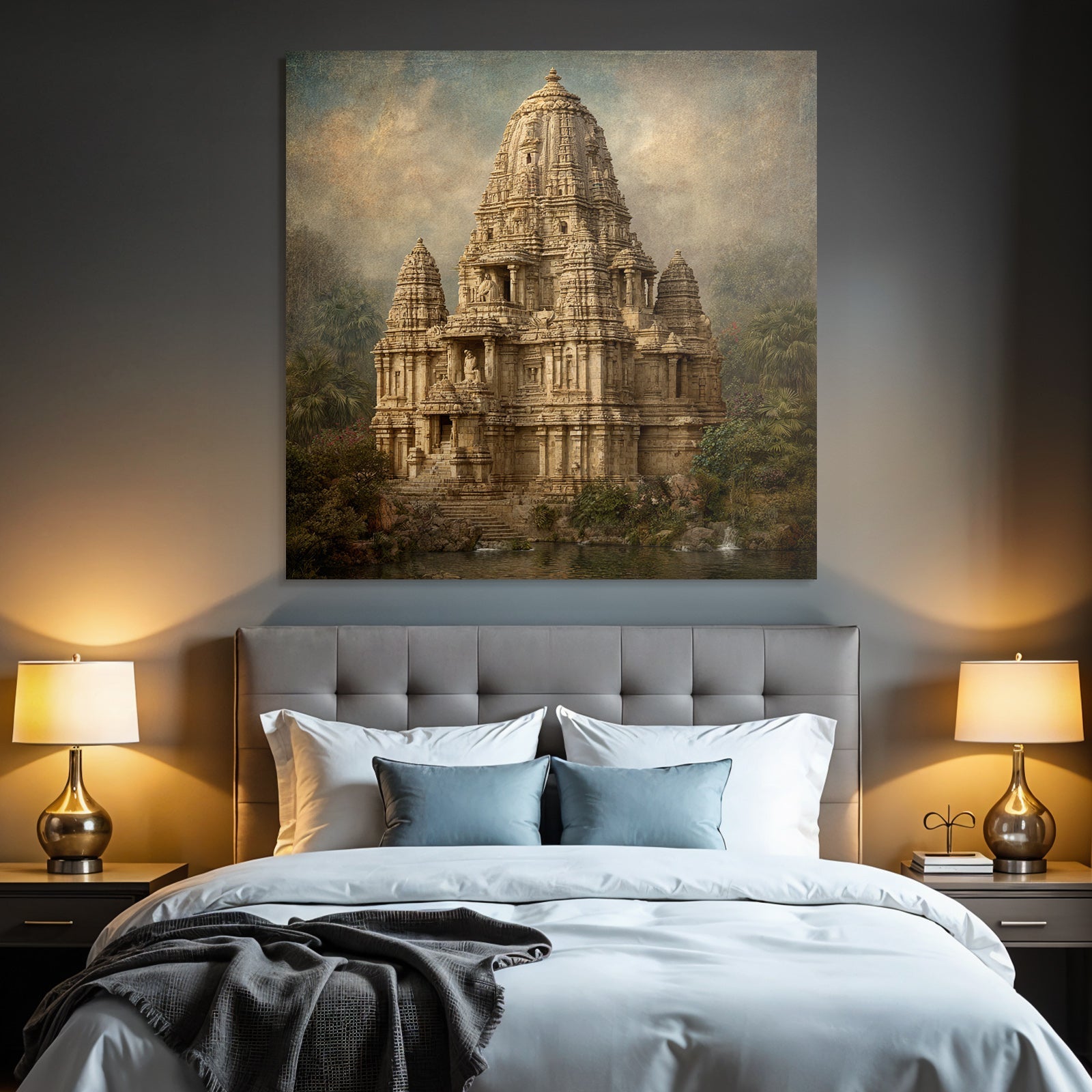 Traditioneller Hindu Tempel Umgeben Von Üppigem Grün Und Wasser