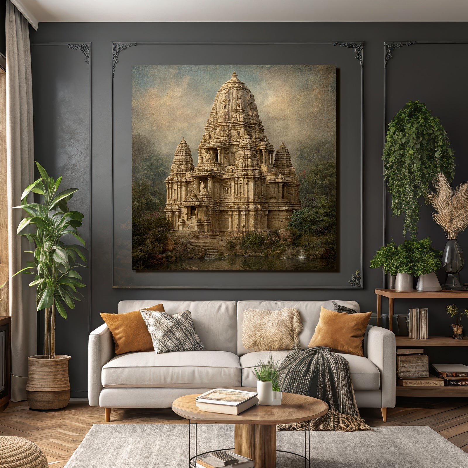Traditioneller Hindu Tempel Umgeben Von Üppigem Grün Und Wasser