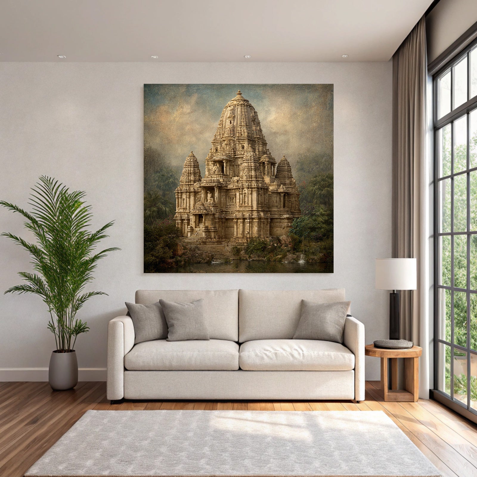Traditioneller Hindu Tempel Umgeben Von Üppigem Grün Und Wasser