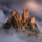 Verfallenes Steinschloss Auf Felsvorsprung Im Nebel | UNESCO Weltkulturerbe | Laender und Reisen