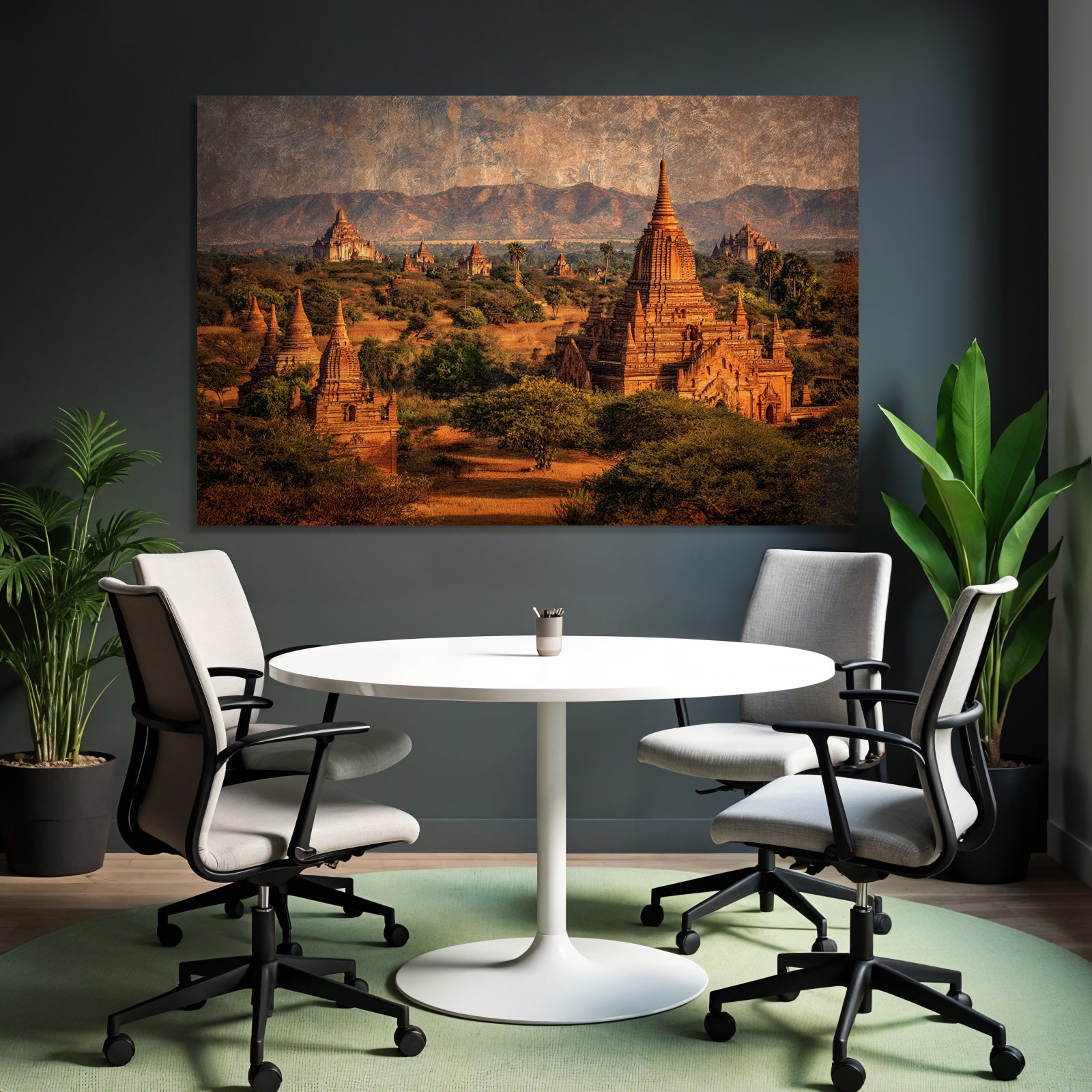 Alter Tempel In Bagan Bei Sonnenuntergang Mit Bergen Im Hintergrund