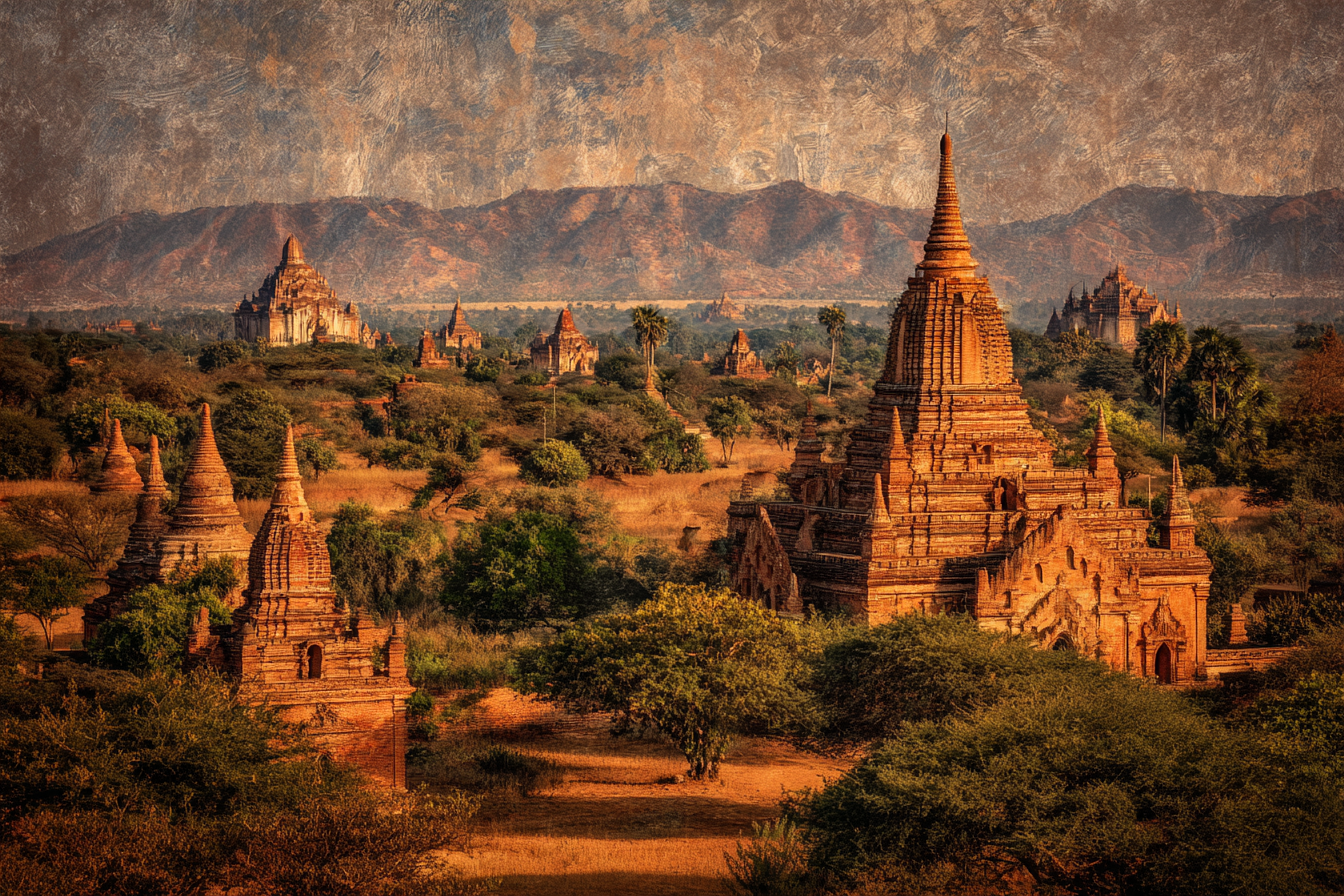 Alter Tempel In Bagan Bei Sonnenuntergang Mit Bergen Im Hintergrund | UNESCO Weltkulturerbe | Laender und Reisen