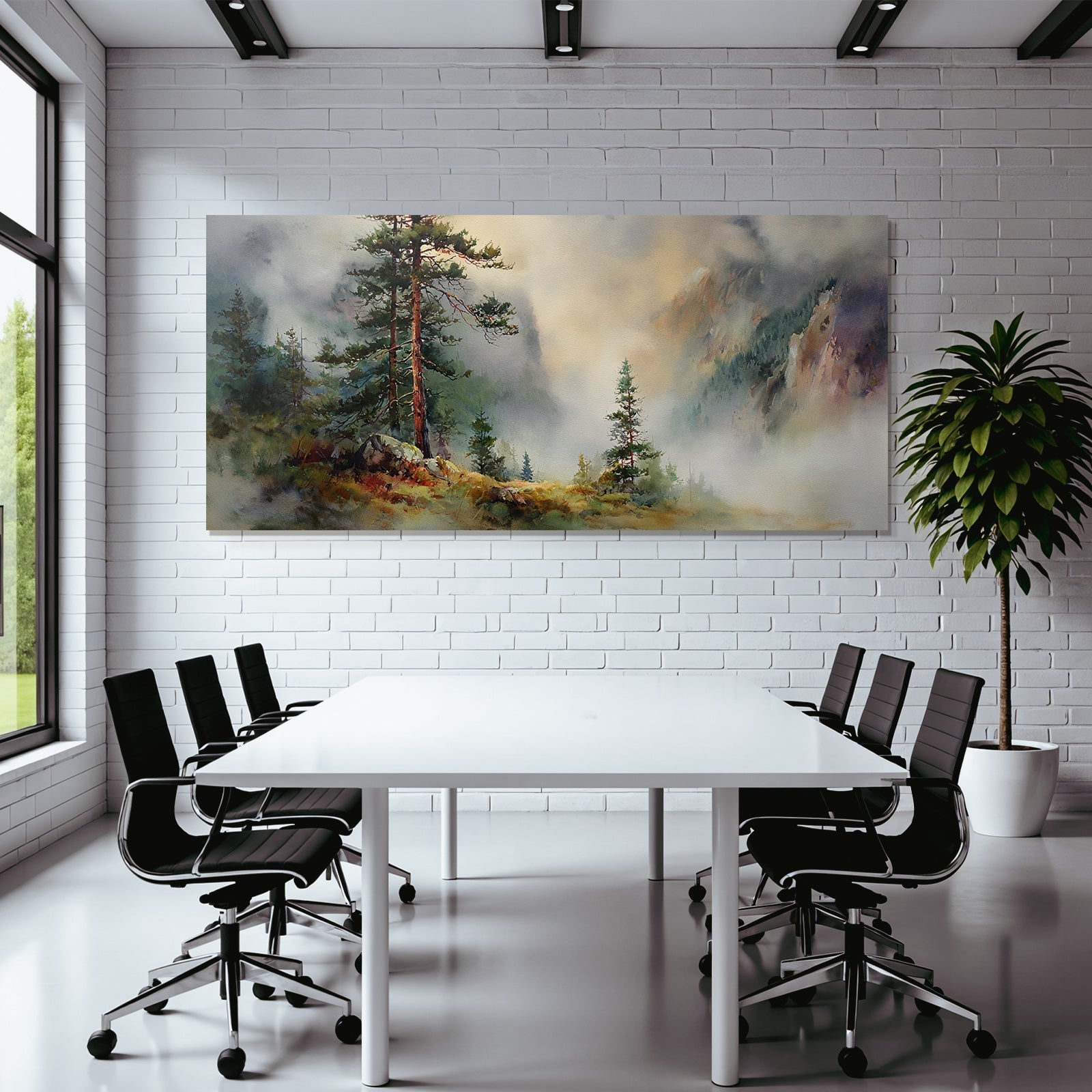 Aquarelllandschaft Mit Nebelwald Und Bergen