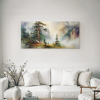 Aquarelllandschaft Mit Nebelwald Und Bergen