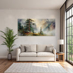 Aquarelllandschaft Mit Nebelwald Und Bergen