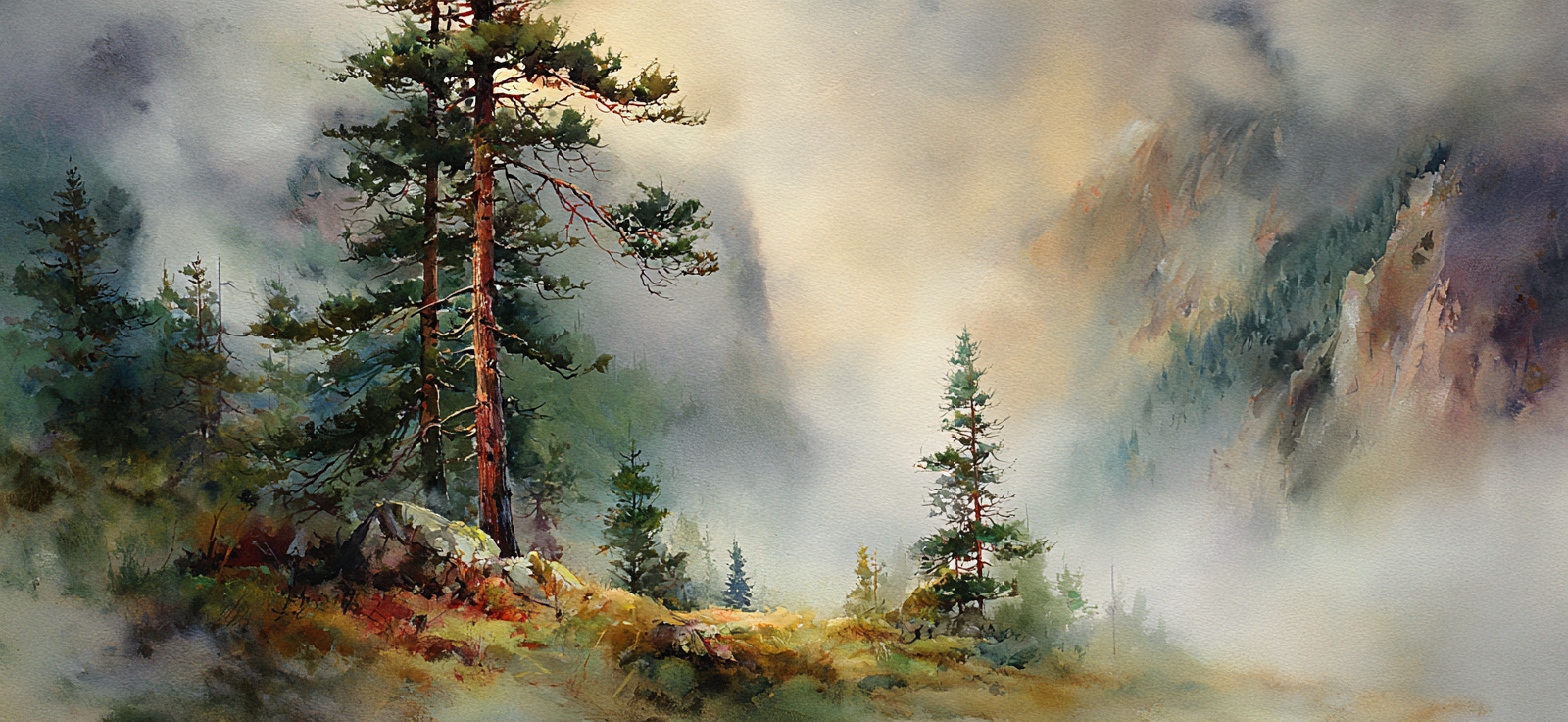 Aquarelllandschaft Mit Nebelwald Und Bergen | UNESCO Weltkulturerbe | Laender und Reisen