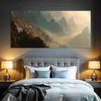 Fantastische Landschaft Mit Mythischer Bergsiedlung Und Mystischer Beleuchtung