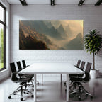 Fantastische Landschaft Mit Mythischer Bergsiedlung Und Mystischer Beleuchtung