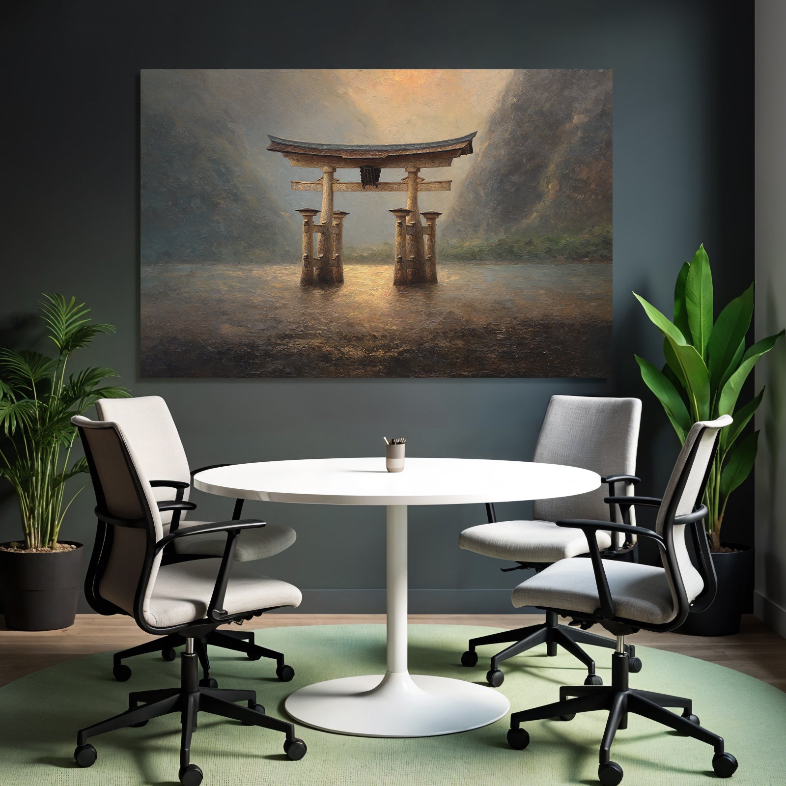 Friedliche Landschaft Mit Torii Am Ufer Mit Spiegelung Im Wasser