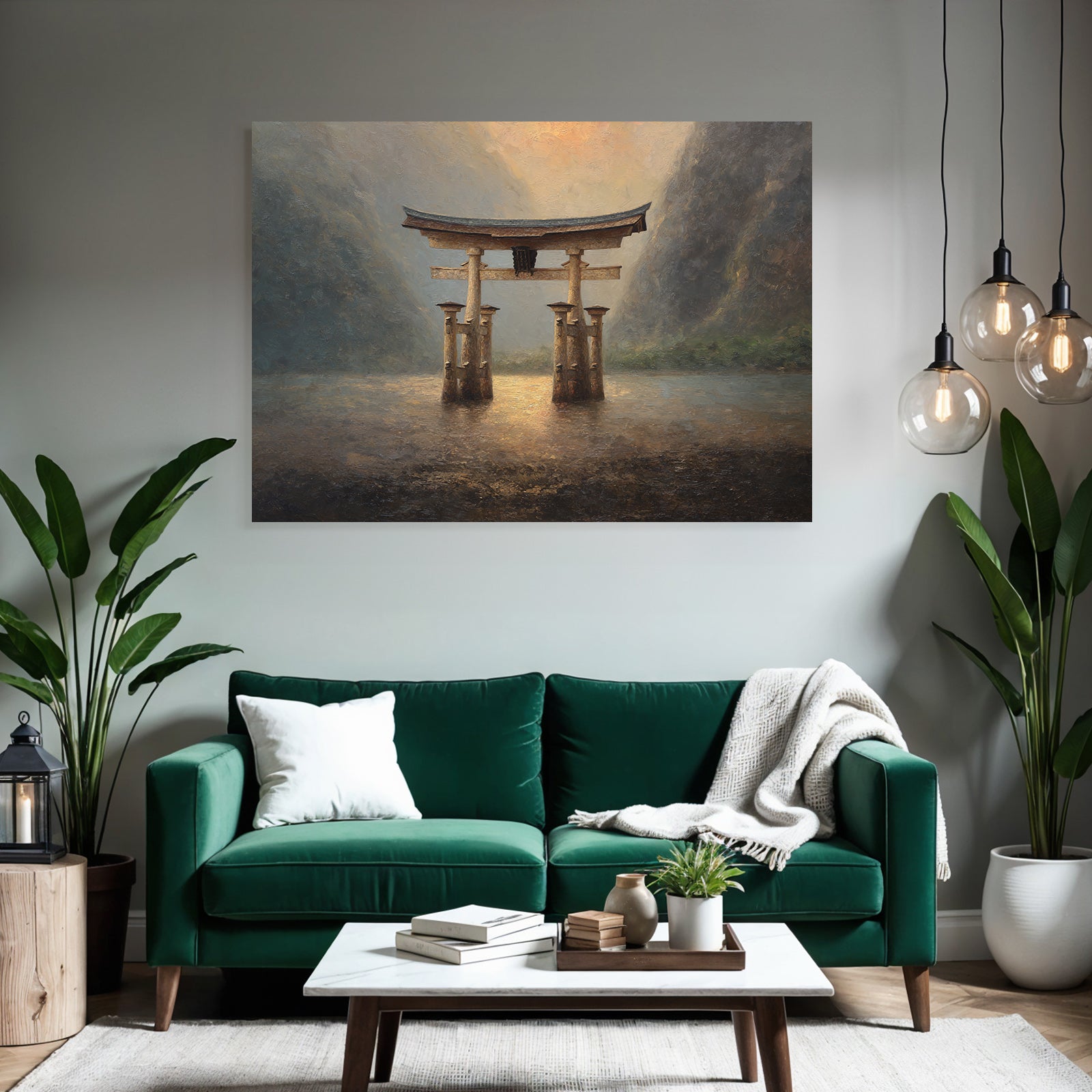 Friedliche Landschaft Mit Torii Am Ufer Mit Spiegelung Im Wasser