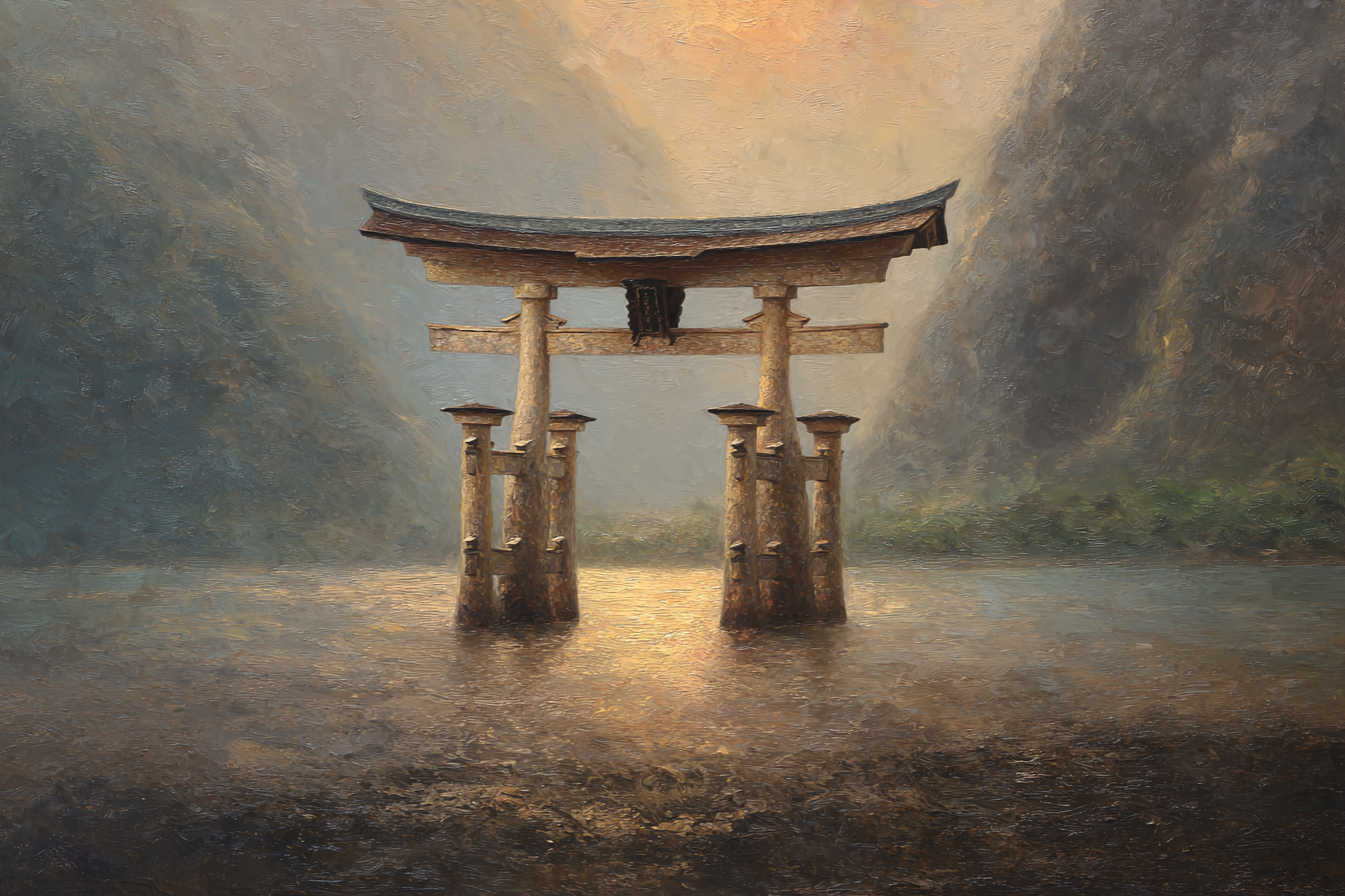Friedliche Landschaft Mit Torii Am Ufer Mit Spiegelung Im Wasser | UNESCO Weltkulturerbe | Laender und Reisen