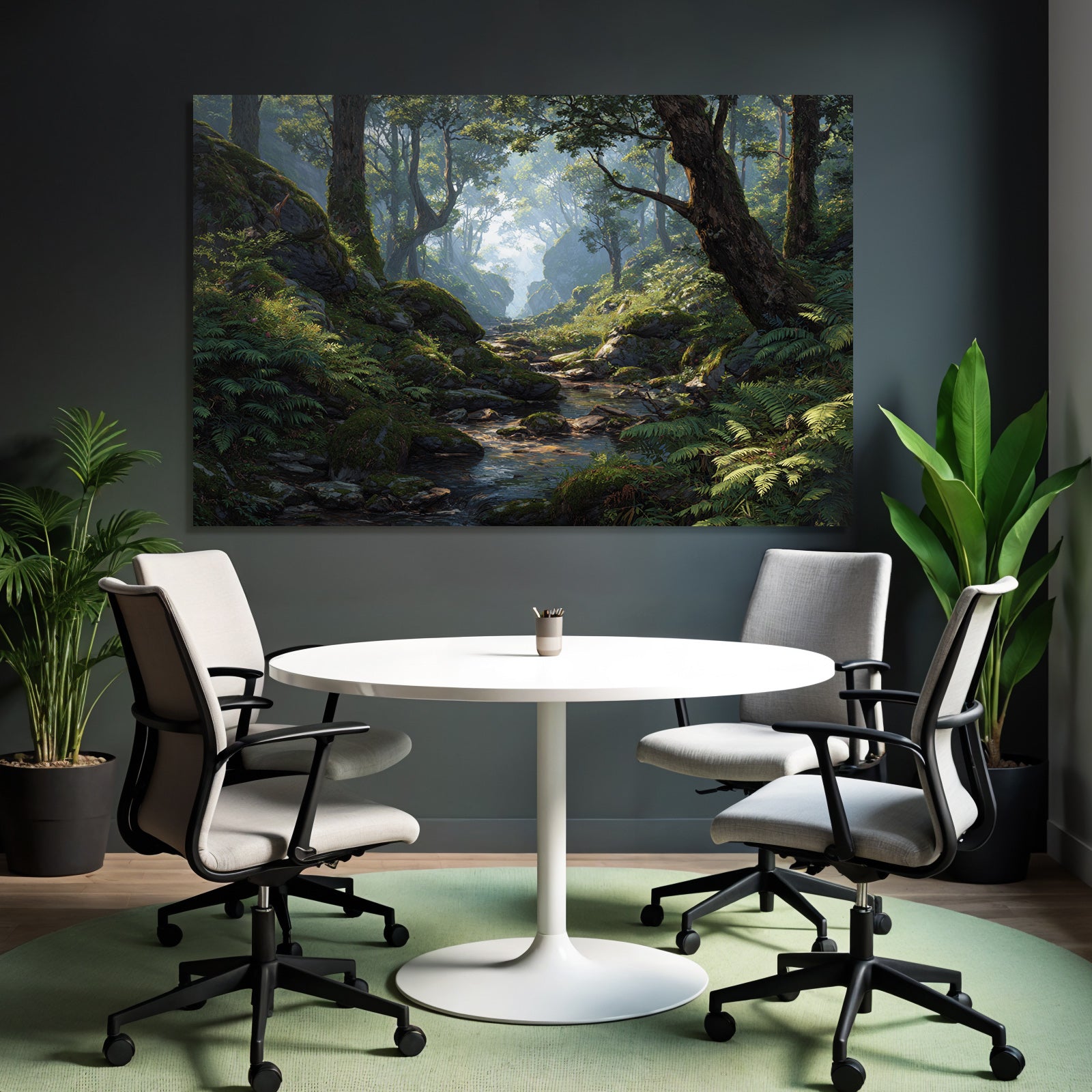 Friedliche Waldlandschaft Mit Bach Und Farnen